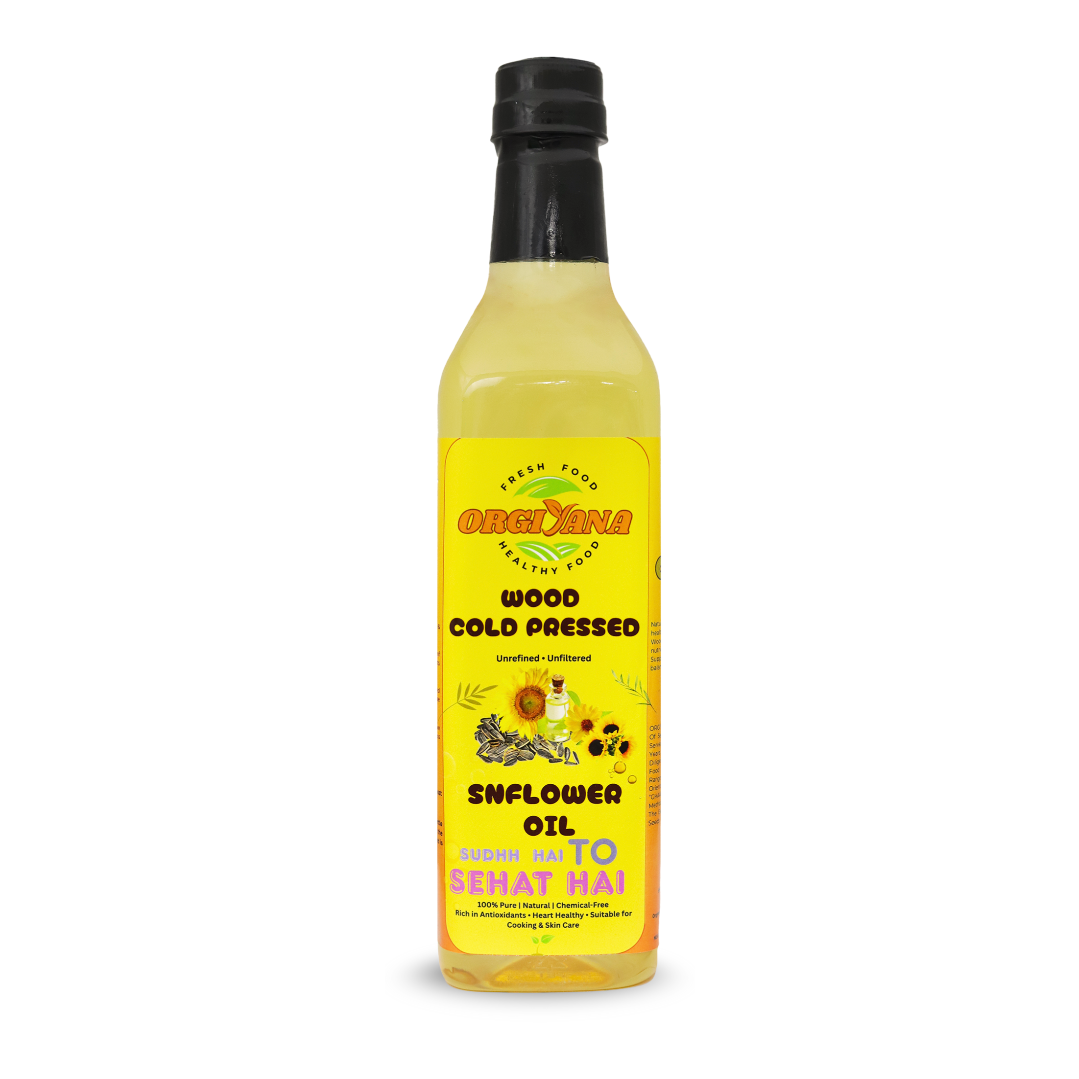 Organic wood cold pressed sunflower oil 1 litre by Orgiyana
